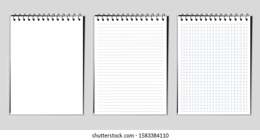 Realistic spiral blank notebook, three template copybook cover - stock vector