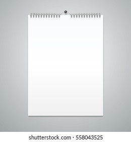 Realistic Spiral Calendar Template Blank Empty Mock Up Clean for Your Design. Vector illustration