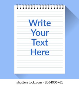 Realistic spiral notebook or diary page isolated on grey background.