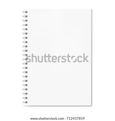 Realistic spiral notebook mockup, copybook blank cover. Clear notebook front page or clean page with shadow. Vector closed pad with binder template  