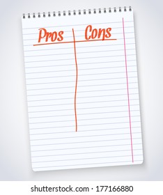 Realistic spiral notebook pros cons notepad isolated white vector