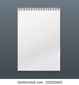 Realistic Spiral Notebook With A White Top And Blank Page. Portrait Orientation