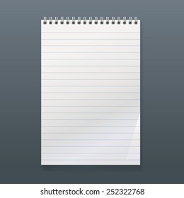 realistic spiral notebook with a white top and lined sheet. portrait orientation