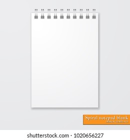 Realistic spiral notepad blank on white background. Vector