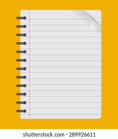 realistic spiral notepad notebook isolated on yellow background, Paper sheet
