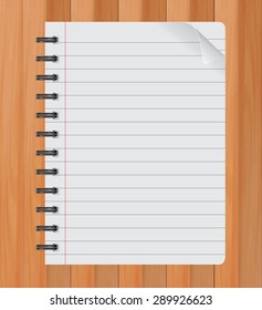 realistic spiral notepad notebook isolated on wood vector, Paper sheet
