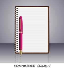 Realistic Spiral Notepad and Pen. Vector elements. 