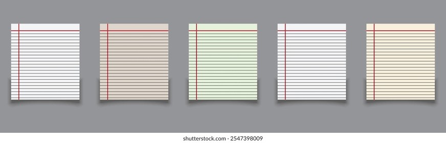 Realistic spiral notepads. Notebook sheets lined and squared. Blank sheets of paper for notes. Empty mock up pages of copybook. Vector illustration.