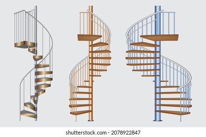 escalera de caracol realista aislada, escalera residencial en la estructura de la arquitectura de la construcción