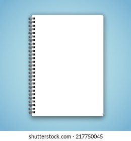 Realistic spiral vector blank notebook on calm blue background