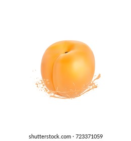 Realistic splash of juice with apricot. Template for your design. Vector eps10.