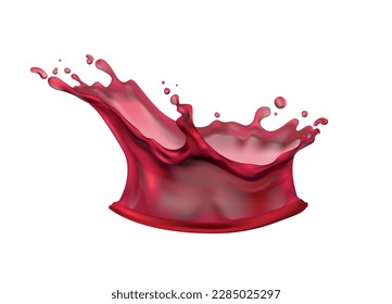 Realistic splash of red wine or juice with drops vector illustration