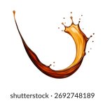 Realistic splash of tea, coffee, Cola or whiskey with drops. Vector illustration