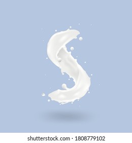 Realistic Splash Of White Milk On Blue Background. EPS10 Vector