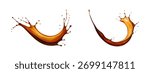 Realistic splashes of Cola, tea, coffee or whiskey with drops. Vector realistic illustration