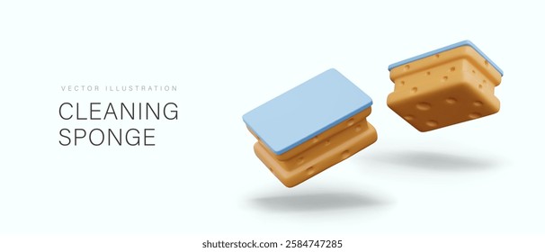 Realistic sponge for cleaning, view from different sides. Vector model for dynamic web concepts, compositions, advertising. Item for wiping, washing off dirt