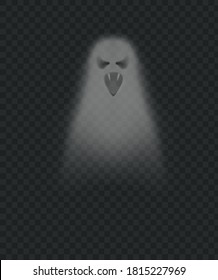 Realistic spooky ghost. Halloween scary phantom, horror poltergeist shadow, spooky evil Isolated vector illustration