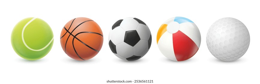 Realistic sport ball set. Summer leisure outdoors activities equipment. Realistic sport game balls. Vector EPS 10