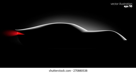 realistic sport car coupe side view in the dark