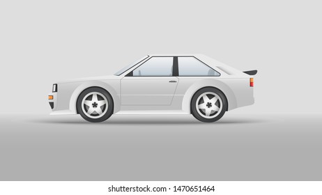 Realistic Sport car. Retro hatchback Car Design. isolated car on white background vector template, isolated, side view. Vector illustration.