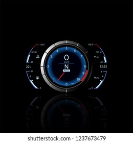 Realistic Sport Car Vector Speedometer. Dashboard Lights. Speed Concept. Speedometer Vector Illustration. Vector Techo Background.