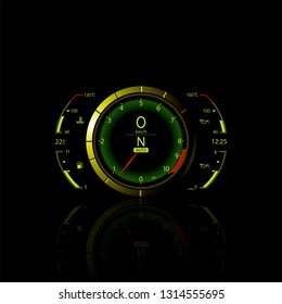Realistic sport car vector speedometer. Dashboard lights. Speed concept. Speedometer vector illustration. Vector techo background.