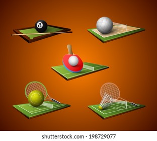 Realistic sport emblem icons set of table tennis billiards badminton volleyball isolated vector illustration