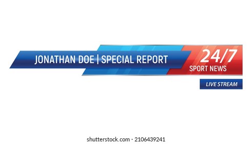 Realistic sport news lower third bar in red and blue colors vector illustration