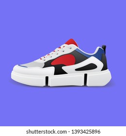 Realistic sport running shoe for training and fitness isolated on color background, trendy sneakers, vector illustration