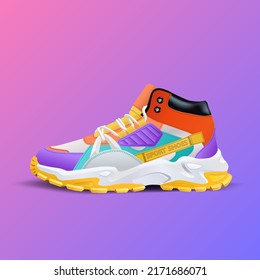 Realistic sport running shoe for training and fitness, vector illustration