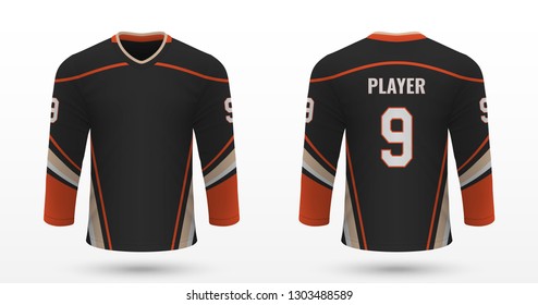 Realistic sport shirt, Anaheim Ducks jersey template for ice hockey kit. Vector illustration