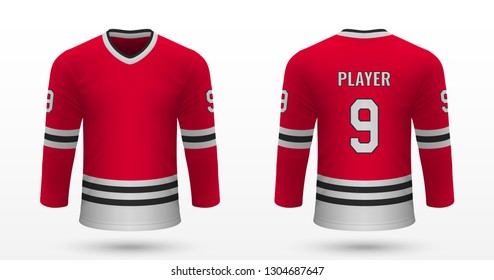 Realistic sport shirt, Chicago Blackhawks jersey template for ice hockey kit. Vector illustration