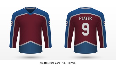 Realistic sport shirt, Colorado Avalanche jersey template for ice hockey kit. Vector illustration