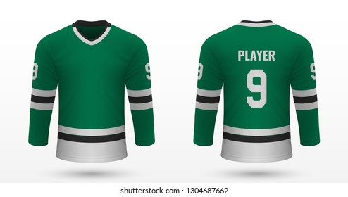 Realistic sport shirt, Dallas Stars jersey template for ice hockey kit. Vector illustration