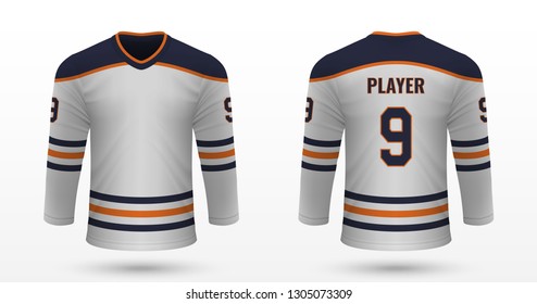 Realistic sport shirt, Edmonton Oilers jersey template for ice hockey kit. Vector illustration