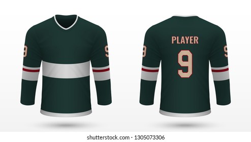 Realistic sport shirt, Minnesota Wild jersey template for ice hockey kit. Vector illustration