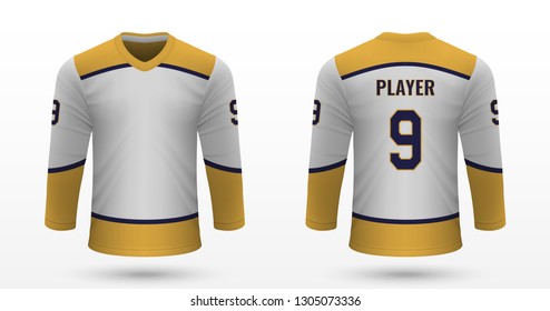 Realistic sport shirt, Nashville Predators jersey template for ice hockey kit. Vector illustration