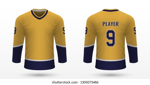 Realistic sport shirt, Nashville Predators jersey template for ice hockey kit. Vector illustration