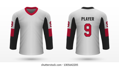 Realistic sport shirt, Ottawa Senators jersey template for ice hockey kit. Vector illustration