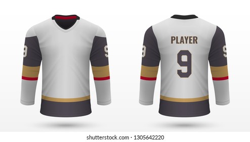 Realistic sport shirt, Vegas Golden Knights jersey template for ice hockey kit. Vector illustration