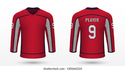 Realistic sport shirt, Washington Capitals jersey template for ice hockey kit. Vector illustration