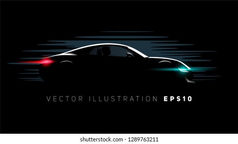 realistic sport super car coupe side view lighting in the dark, vector illustration