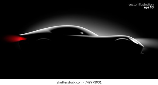 realistic sport super car coupe side view lighting in the dark