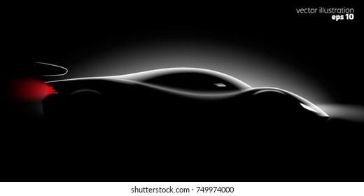 realistic sport super car coupe side view lighting in the dark