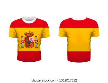 Realistic sport t-shirt with Spain flag from front and back on white