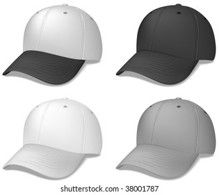 Realistic Sports Cap - vector illustration.  These were done with a gradient mesh.  Shadow is on a separate layer for easy editing/removal.