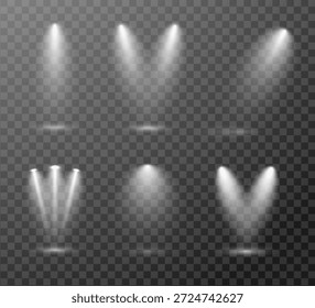 Colección realista del haz del proyector. Conjunto de efectos de luz de estudio. Aspectos destacados de la superposición blanca