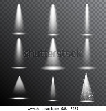 Realistic spotlight, limelight, stage lighting. Transparent vector illustration