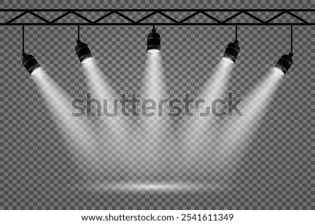 Realistic spotlights for lighting.Studio lighting png. Light effect.