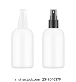 Realistic spray bottles mockup with different caps. Vector illustration isolated on white background. Сan be used for cosmetic, medical, sanitary and other needs. EPS10.